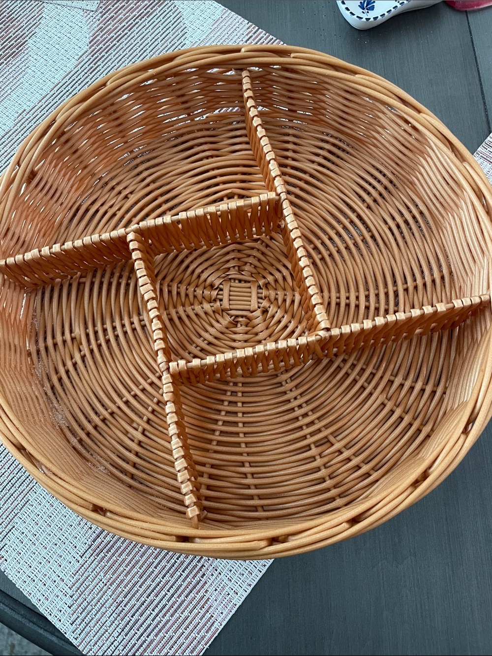 Woven Rattan Divided Serving Basket - Natural Brown